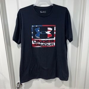 Under Armour Shirt Mens 2XL Black USA American Flag Graphic logo Tee Heatgear